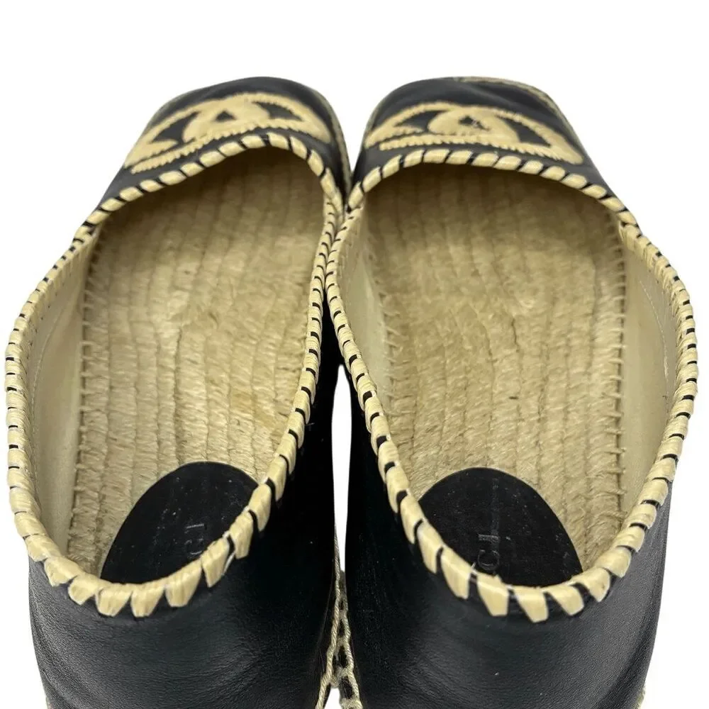 Gucci Charlotte Interlocking G Nappa Leather Espadrille EU 37 Square Toe